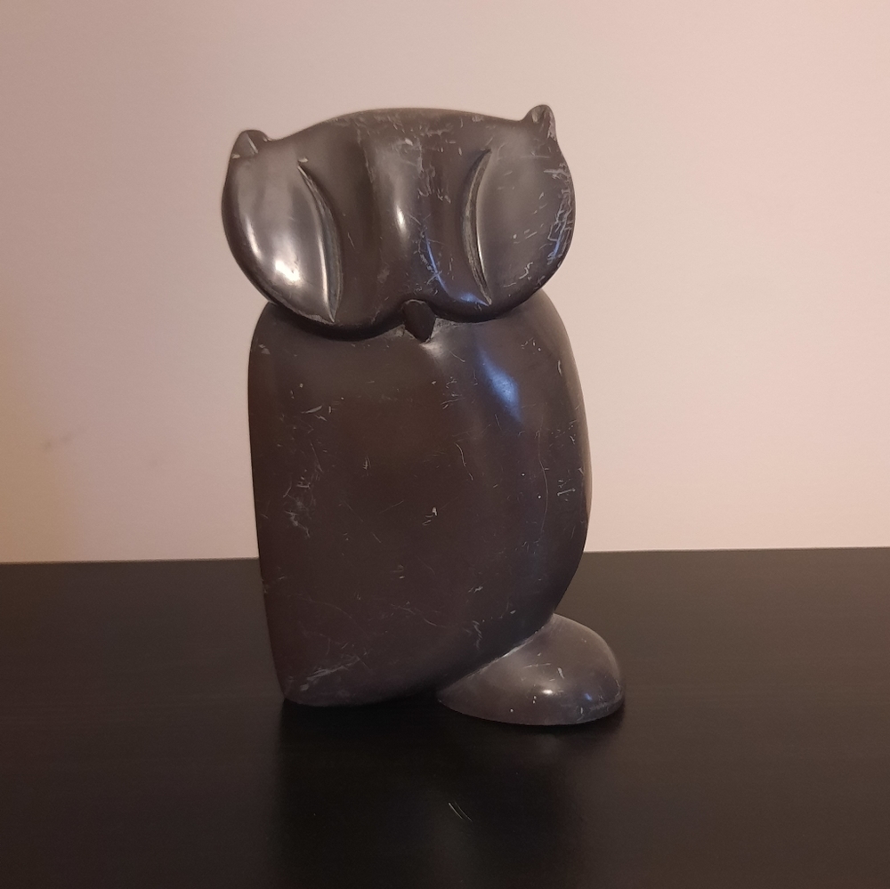 Vintage Stylized Carved Stone Owl Figurine